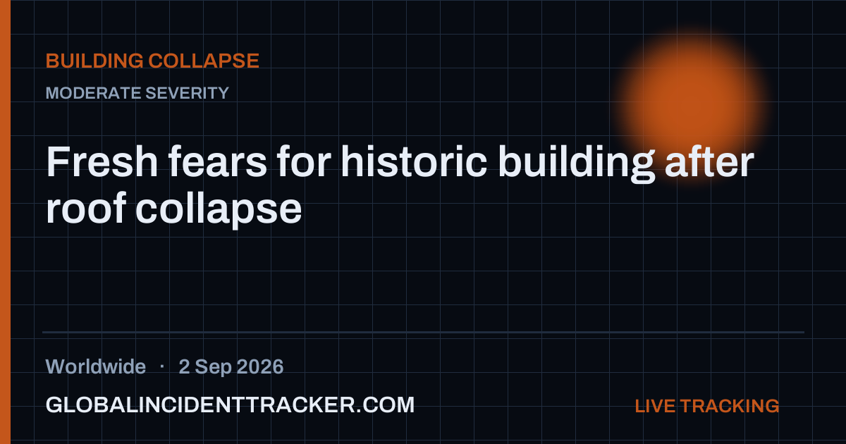 Fresh fears for historic building after roof collapse — 2 September 2026