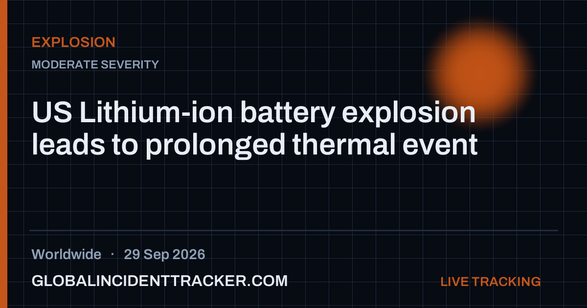 US Lithium-ion battery explosion leads to prolonged thermal event — 29 ...