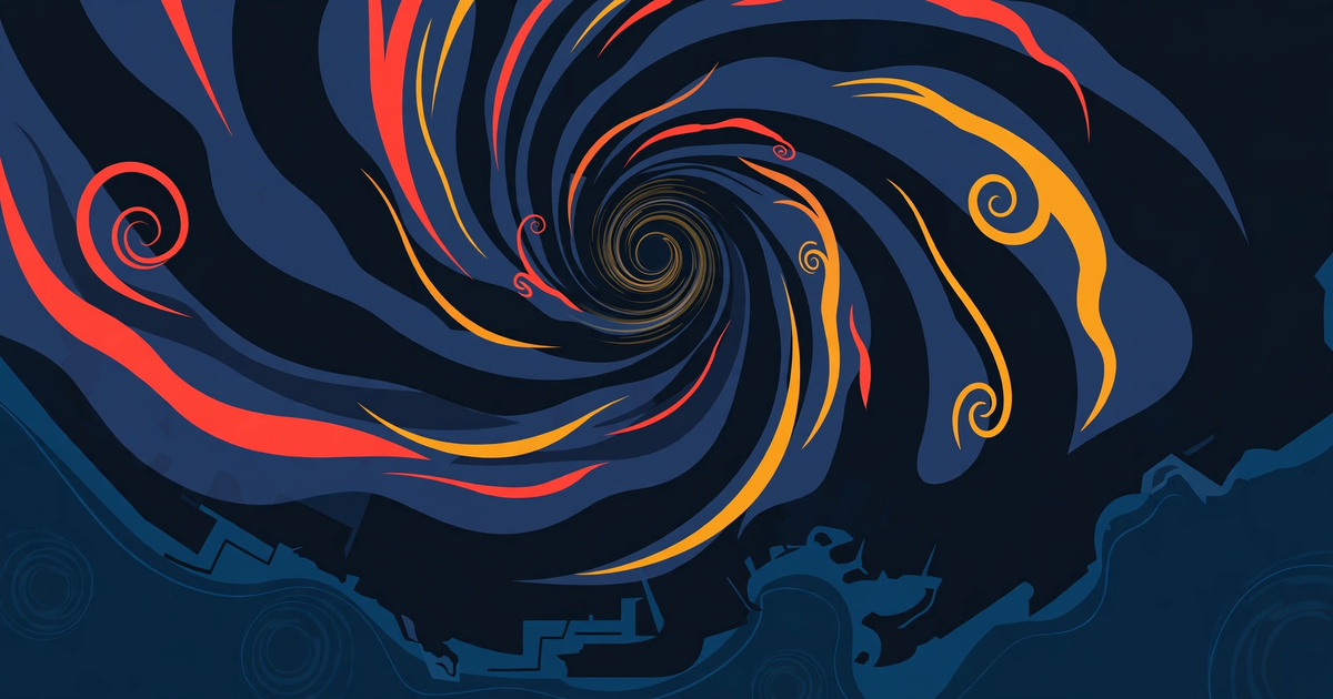 Abstract cyclone spiral over a coastline