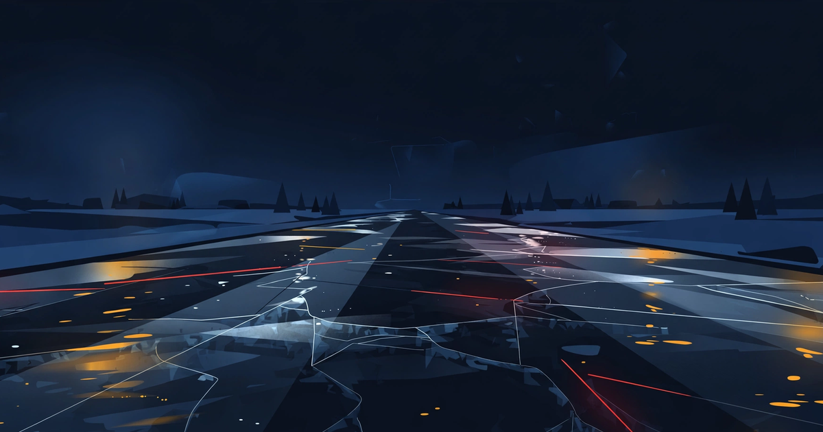 Abstract illustration of a winter road with a thin glaze of ice reflecting pale light